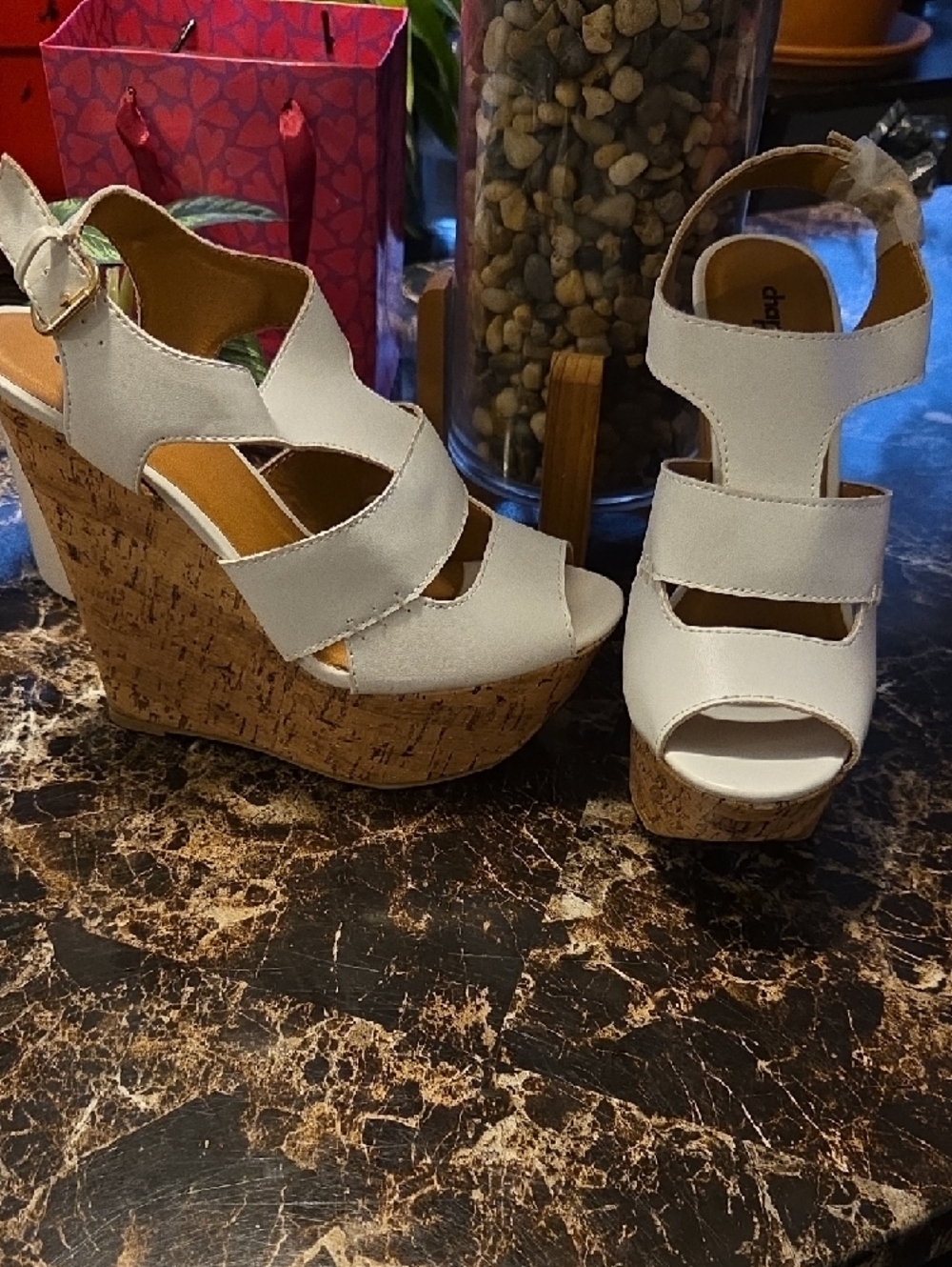 Charlotte Russe White Cork Platform Sandals with Ankle Strap - Picture 3 of 7